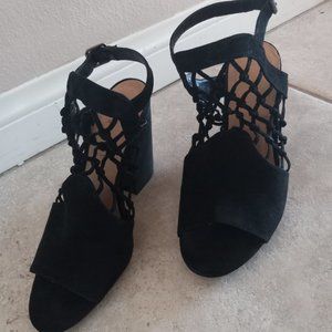 Black Strappy Chunky Heels. Size 7.5